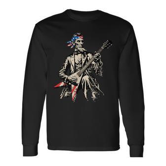 Patriotic Abraham Lincoln Guitar Rock President Abe Lincoln Long Sleeve T-Shirt | Mazezy