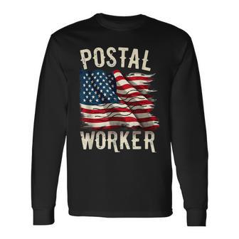 Patriotic American Flag Postal Worker Long Sleeve T-Shirt - Thegiftio UK