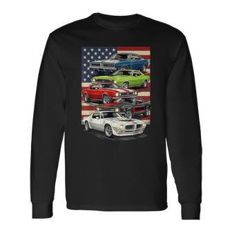 Patriotic American Flag Retro Muscle Old Car Guy Cars Lover Long Sleeve T-Shirt - Thegiftio UK