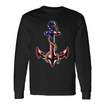 Patriotic Anchor American Flag Memorial Day 4Th July Long Sleeve T-Shirt - Thegiftio UK