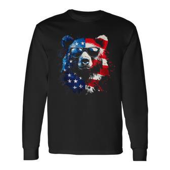 Patriotic Bear American Flag Grizzly Bear 4Th Of July Long Sleeve T-Shirt - Thegiftio UK