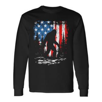 Patriotic Bigfoot Sasquatch 4Th Of July Usa American Flag Long Sleeve T-Shirt - Thegiftio UK