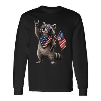 Patriotic Raccoon Usa Flag Vintage Fourth Of July Long Sleeve T-Shirt - Thegiftio UK