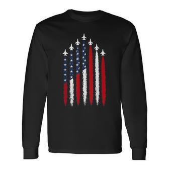 Patriotic Red White Blue American Flag Fighter Jets 4Th July Long Sleeve T-Shirt - Thegiftio UK