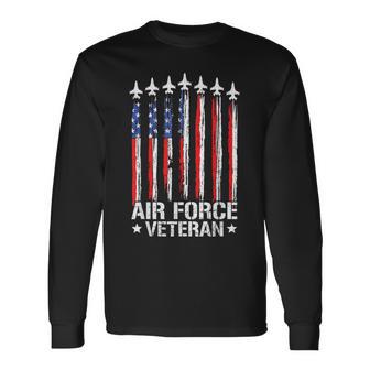 Patriotic Us Air Force Veteran Flag Usa American Usaf Vet Long Sleeve T-Shirt - Thegiftio UK