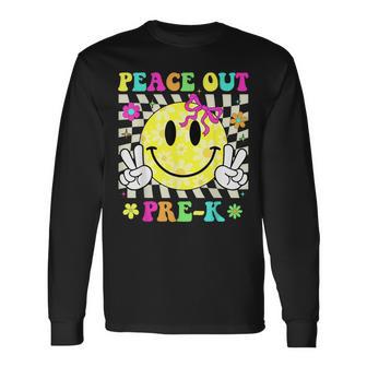 Peace Out Pre-K Last Day Of Pre-K Bow Smile Face Long Sleeve T-Shirt - Thegiftio