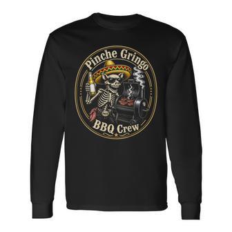 Pinche Gringo Bbq Crew Skeleton Pig Grilling Beer On Back Long Sleeve T-Shirt - Thegiftio UK