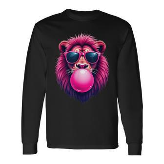 Pink Lion Blowing Bubble Gum Long Sleeve T-Shirt - Thegiftio UK