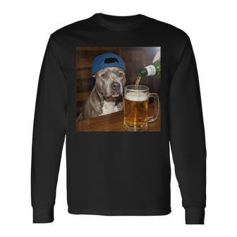 Pit Bull Drinking Beer Dog Meme Long Sleeve T-Shirt | Mazezy