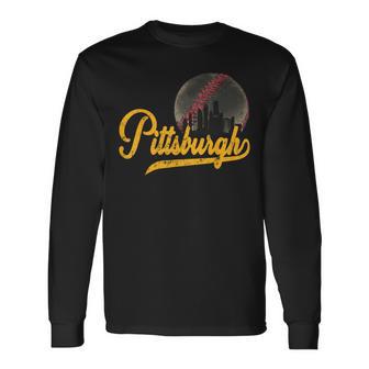 Pittsburgh Jersey Style Vintage Pittsburgh Skyline Long Sleeve T-Shirt - Thegiftio UK