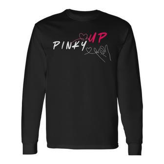 Pop Inspired Pinky Up Cute Kats Eye Hand Heart Gesture Long Sleeve T-Shirt - Thegiftio UK