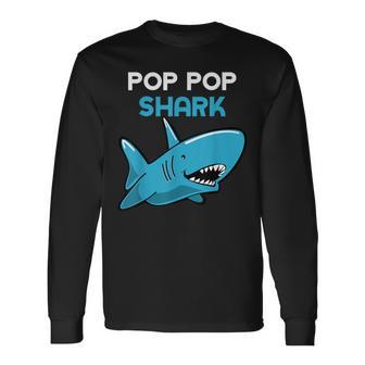 Pop-Pop Shark Family Grandpa Poppop Long Sleeve T-Shirt - Thegiftio UK