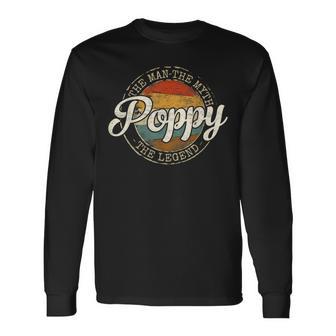 Poppy Man Myth Legend Stamp Fathers Day Grandpa To Be Long Sleeve T-Shirt - Thegiftio UK