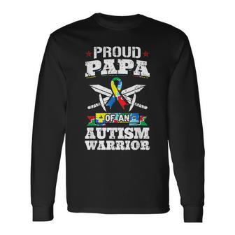 Proud Papa Of An Autism Warrior Awareness Ribbon Father Long Sleeve T-Shirt - Monsterry