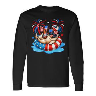 Pug Sunglasses Drinking Beer Relaxing 4Th Of July Owner Long Sleeve T-Shirt - Thegiftio UK