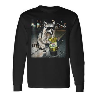 Raccoon Drinking Pickles Urban Animal Sunglasses Long Sleeve T-Shirt - Thegiftio UK