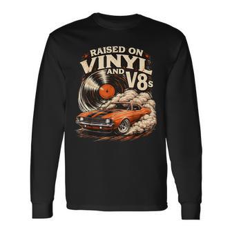 Raised On Vinyl And V8s Retro Car Music Long Sleeve T-Shirt - Thegiftio UK