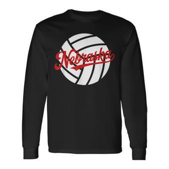 Red Nebraska Volleyball Ball Long Sleeve T-Shirt - Thegiftio