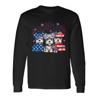 Red White Blue Schnauzer Dog Lovers Usa Flag 4Th Of July Long Sleeve T-Shirt - Thegiftio UK