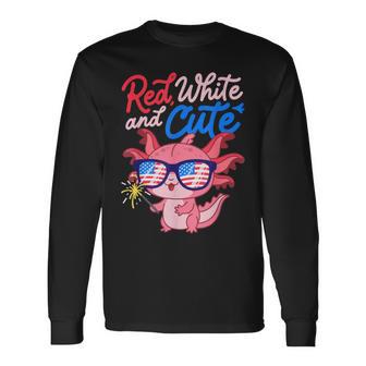 Red White And Cute Axolotl Patriotic Fourth Of July Long Sleeve T-Shirt - Thegiftio UK