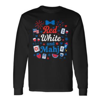 Red White And Mahjong 4Th Of July Patriotic Tiles Set Game Long Sleeve T-Shirt - Thegiftio UK
