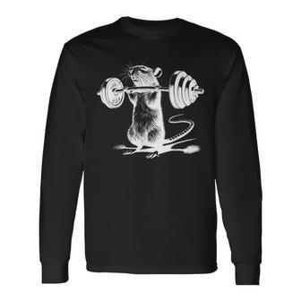 Retro Gym Rat Fitness Culturismo Entrenamiento Levantamiento De Pesas Camiseta de manga larga - Regaloses