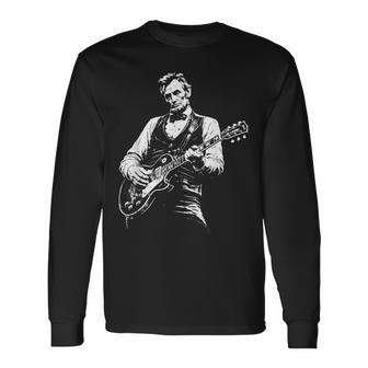 Retro Vintage Abraham Lincoln Abe Lincoln Playing Guitar Men Long Sleeve T-Shirt - Thegiftio UK