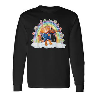 Ropaiolín Niño Niñaiolín Gato Con Arco Iris Camiseta de manga larga - Regaloses