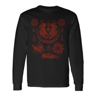 Sak Yant Tigres Paed Tidt Tatouages Yantra Bouddha Thaïlande T-shirt à manches longues - Cadeauxyz