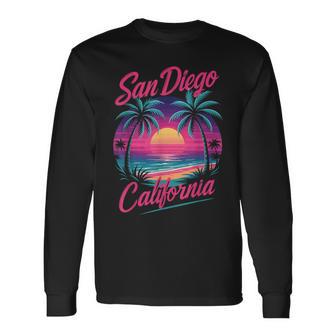 San Diego California Retro Vintage Sunset Long Sleeve T-Shirt - Thegiftio UK