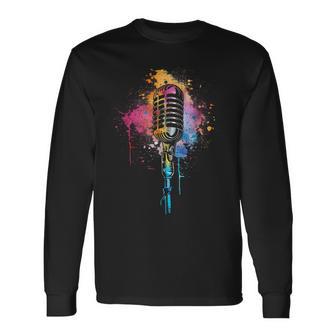 Sängerintage Mikrofon Aquarell Karaokeingen Langarmshirts - Seseable