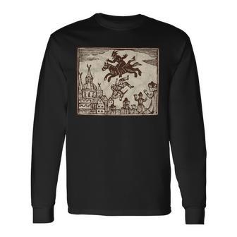 Satanic Occult Midnight Ride ゴスホラー 美的 木版画 長袖tシャツ 長袖Tシャツ - Kawaiitshirt