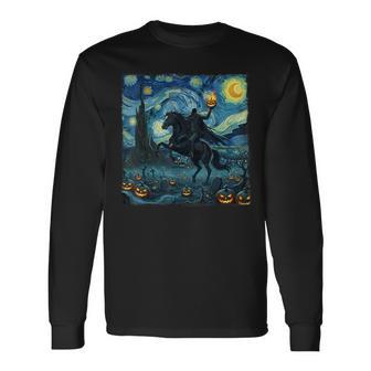 Scary Pumpkin Headless Horseman Halloween Starry Night Long Sleeve T-Shirt - Thegiftio UK