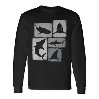 Shark Vintage Collage Ocean Lover Biologist Long Sleeve T-Shirt - Thegiftio UK