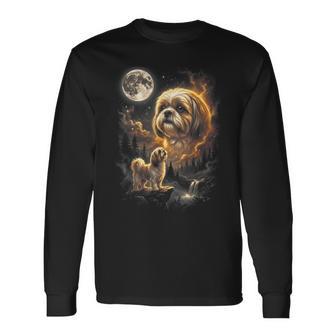 Shih Tzu Howling To The Moon Retro Vintage 90S Dog Long Sleeve T-Shirt - Thegiftio UK