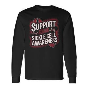 Sickle Cell Awareness Support Squad Burgundy Ribbon Long Sleeve T-Shirt - Thegiftio UK