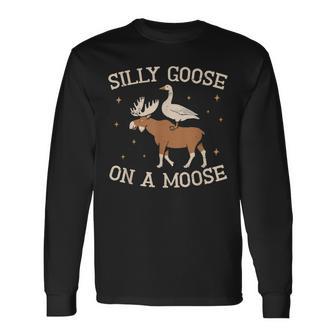 Silly Goose On A Moose Meme Wildlife Nature Animal Long Sleeve T-Shirt - Thegiftio UK