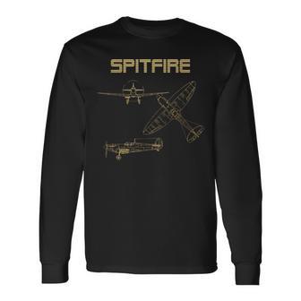 Sm-Spitfire Ww2 Plano Warbird Diagrama De Esquemas Camiseta de manga larga - Regaloses