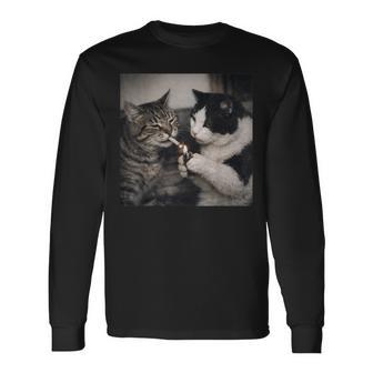 Smoking Cat Cigarette Kitten Meme Stupid Brainrot Long Sleeve T-Shirt - Thegiftio UK