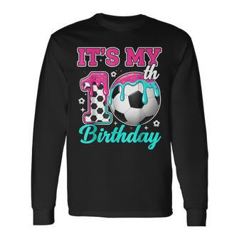 Soccer 10 Year Old Ice Cream Drip Youth 10Th Birthday Boy 10 Long Sleeve T-Shirt - Thegiftio UK