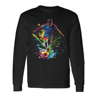 Soccer Ball Football Player And Fan Graphic Long Sleeve T-Shirt - Thegiftio UK