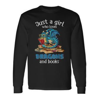 Solo Una Chica Que Ama Los Dragones Y Los Libros Leyendo Amante De Los Dragones Camiseta de manga larga - Regaloses