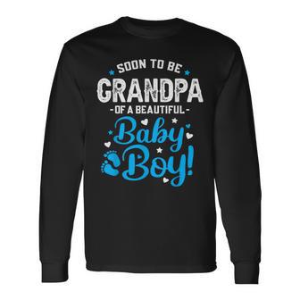 Soon To Be Grandpa Of A Baby Boy Promoted To Grandpa Long Sleeve T-Shirt - Thegiftio UK