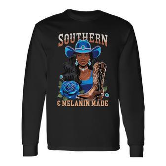 Southern & Melanin Made Black Cowgirl Western Texas Rodeo Long Sleeve T-Shirt - Thegiftio UK