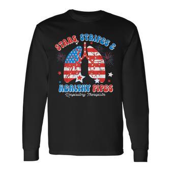 Stars Stripes 4Th Of July Respiratory Therapist Lung Rrt Long Sleeve T-Shirt - Monsterry