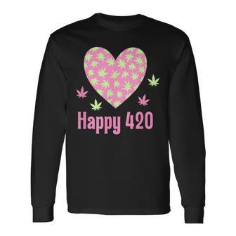 Stoner 420 Weed Women's Pink Cute Marijuana Pot Leaf Long Sleeve T-Shirt - Thegiftio UK