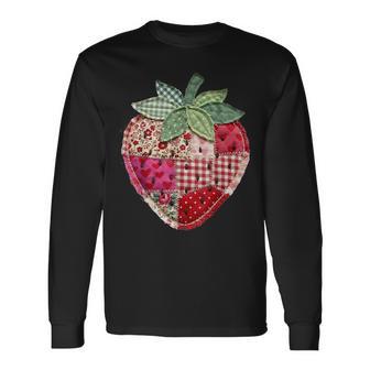 Strawberry Patchwork Vintage Strawberry Farmers Farm Long Sleeve T-Shirt - Thegiftio UK