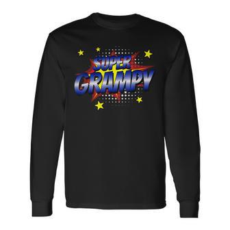 Super Grampy Fathers Day Grandpa Comic Hero Long Sleeve T-Shirt - Monsterry UK