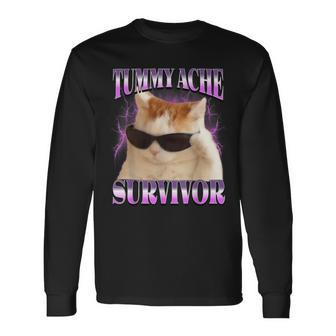 I Survived Today's Tummy Ache Cat Meme Cats Long Sleeve T-Shirt - Thegiftio UK
