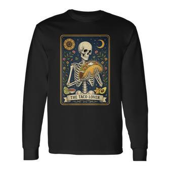 The Taco Lover Tarot Card Tacos Mexican Skeleton Long Sleeve T-Shirt - Thegiftio